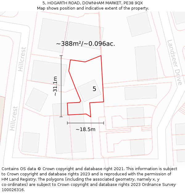 5, HOGARTH ROAD, DOWNHAM MARKET, PE38 9QX: Plot and title map