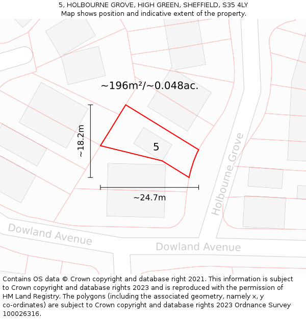5, HOLBOURNE GROVE, HIGH GREEN, SHEFFIELD, S35 4LY: Plot and title map