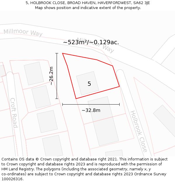 5, HOLBROOK CLOSE, BROAD HAVEN, HAVERFORDWEST, SA62 3JE: Plot and title map