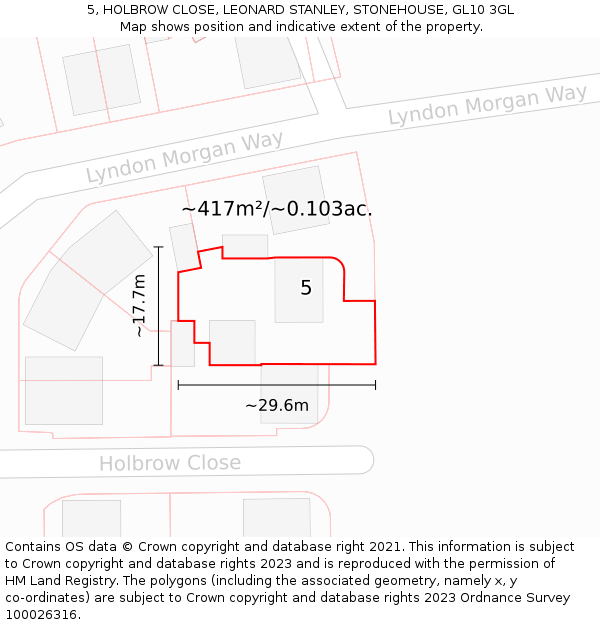 5, HOLBROW CLOSE, LEONARD STANLEY, STONEHOUSE, GL10 3GL: Plot and title map