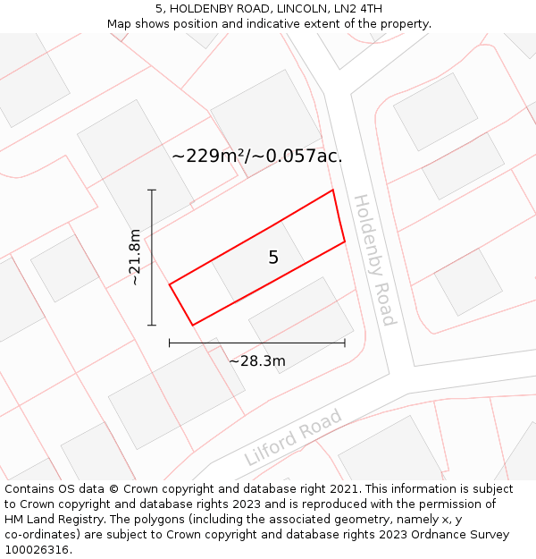 5, HOLDENBY ROAD, LINCOLN, LN2 4TH: Plot and title map