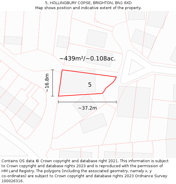 5, HOLLINGBURY COPSE, BRIGHTON, BN1 6XD: Plot and title map