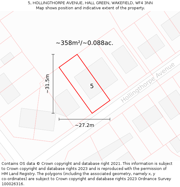 5, HOLLINGTHORPE AVENUE, HALL GREEN, WAKEFIELD, WF4 3NN: Plot and title map