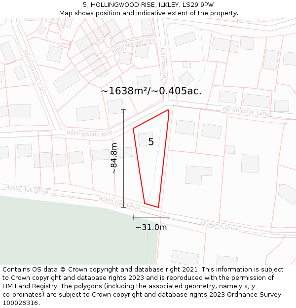 5, HOLLINGWOOD RISE, ILKLEY, LS29 9PW: Plot and title map