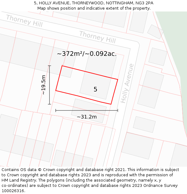 5, HOLLY AVENUE, THORNEYWOOD, NOTTINGHAM, NG3 2PA: Plot and title map