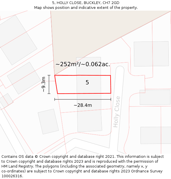 5, HOLLY CLOSE, BUCKLEY, CH7 2GD: Plot and title map