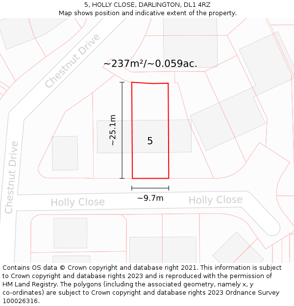 5, HOLLY CLOSE, DARLINGTON, DL1 4RZ: Plot and title map