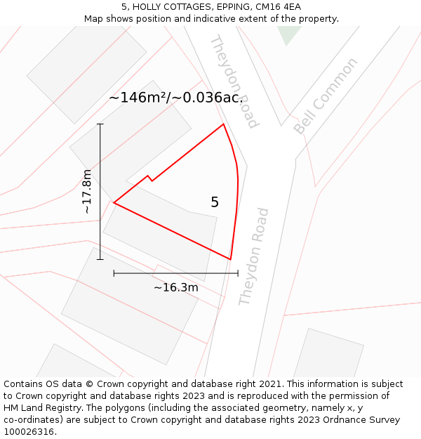 5, HOLLY COTTAGES, EPPING, CM16 4EA: Plot and title map