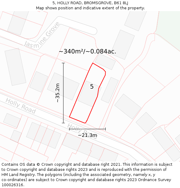 5, HOLLY ROAD, BROMSGROVE, B61 8LJ: Plot and title map