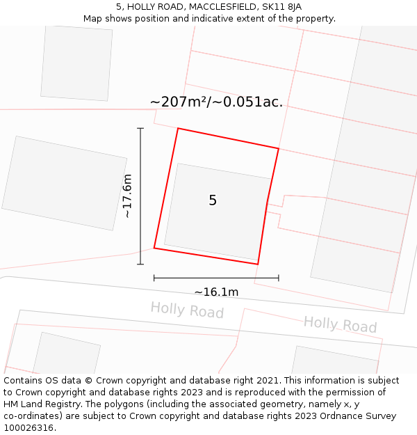 5, HOLLY ROAD, MACCLESFIELD, SK11 8JA: Plot and title map