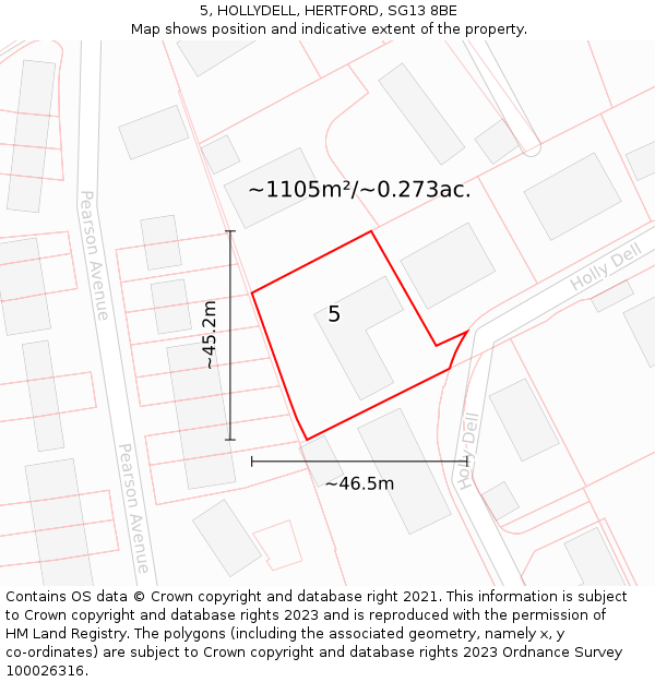 5, HOLLYDELL, HERTFORD, SG13 8BE: Plot and title map