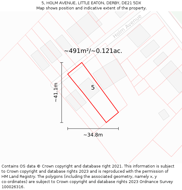 5, HOLM AVENUE, LITTLE EATON, DERBY, DE21 5DX: Plot and title map