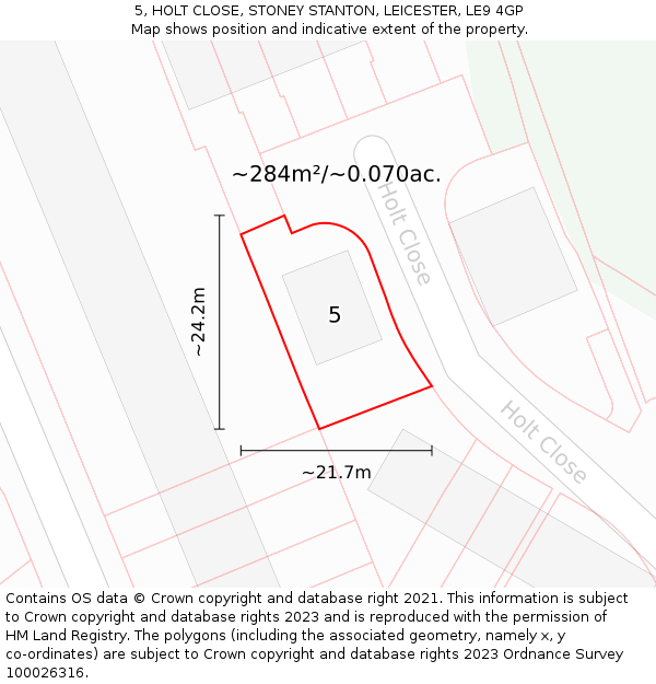 5, HOLT CLOSE, STONEY STANTON, LEICESTER, LE9 4GP: Plot and title map