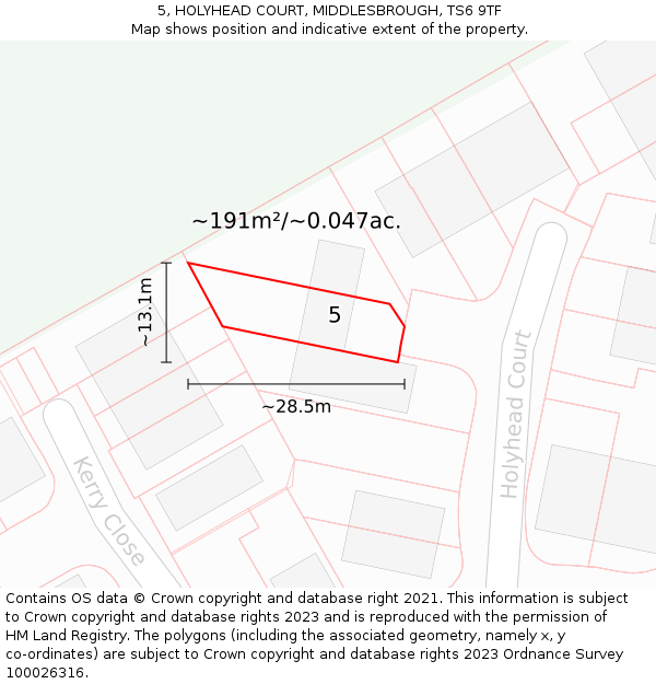 5, HOLYHEAD COURT, MIDDLESBROUGH, TS6 9TF: Plot and title map