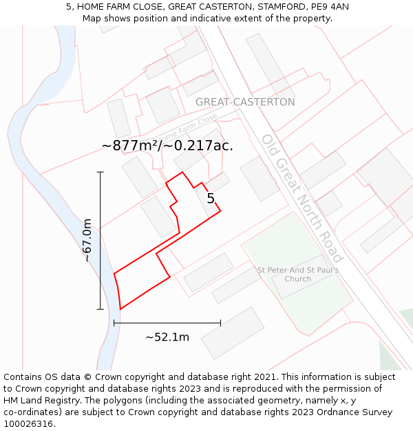 5, HOME FARM CLOSE, GREAT CASTERTON, STAMFORD, PE9 4AN: Plot and title map
