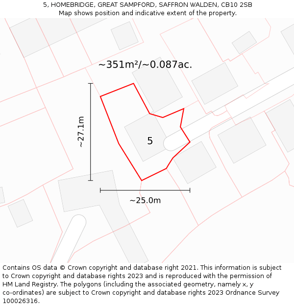 5, HOMEBRIDGE, GREAT SAMPFORD, SAFFRON WALDEN, CB10 2SB: Plot and title map