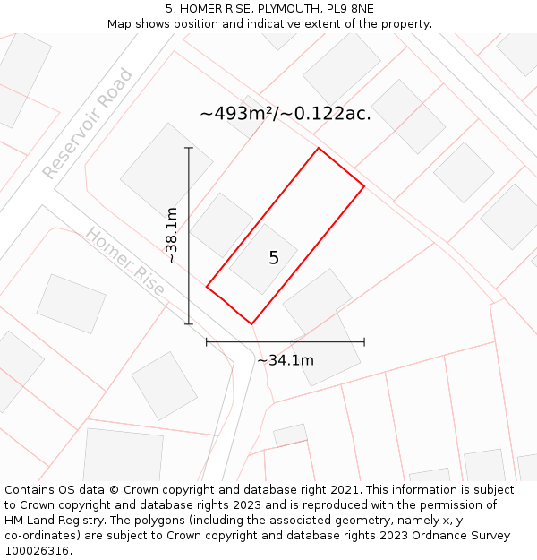 5, HOMER RISE, PLYMOUTH, PL9 8NE: Plot and title map