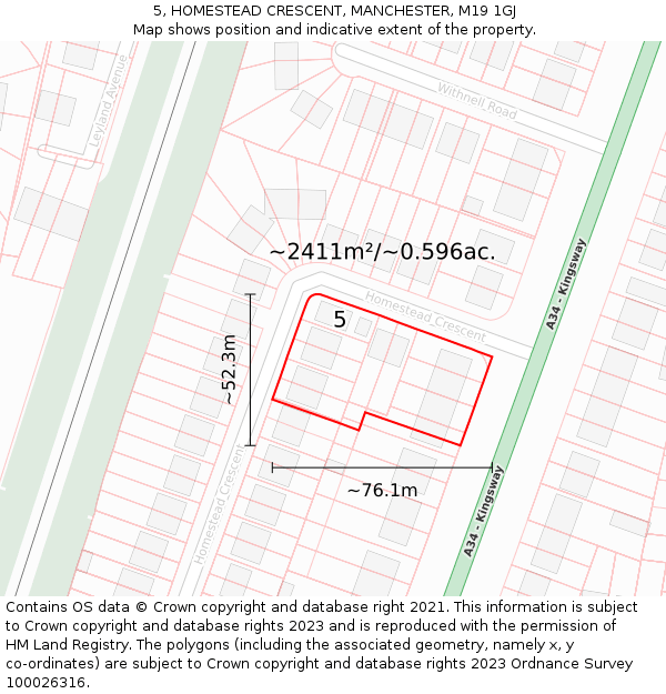 5, HOMESTEAD CRESCENT, MANCHESTER, M19 1GJ: Plot and title map