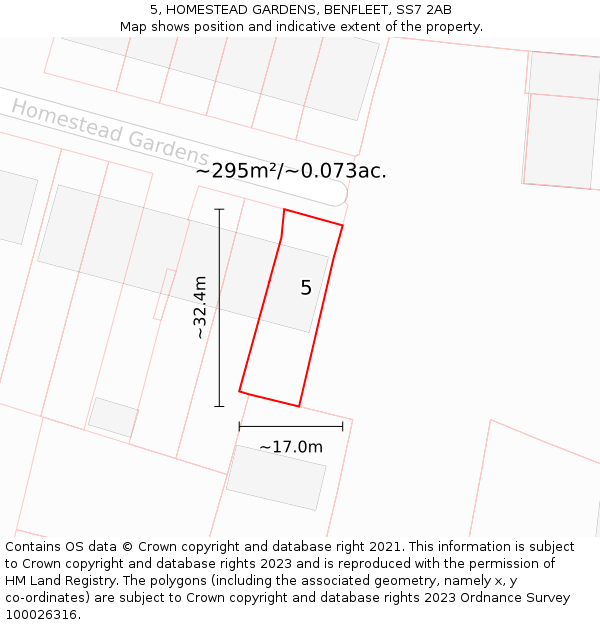 5, HOMESTEAD GARDENS, BENFLEET, SS7 2AB: Plot and title map