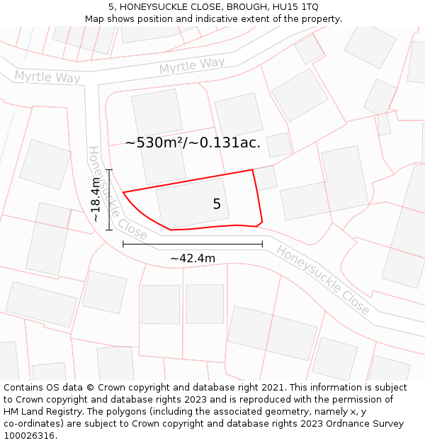 5, HONEYSUCKLE CLOSE, BROUGH, HU15 1TQ: Plot and title map