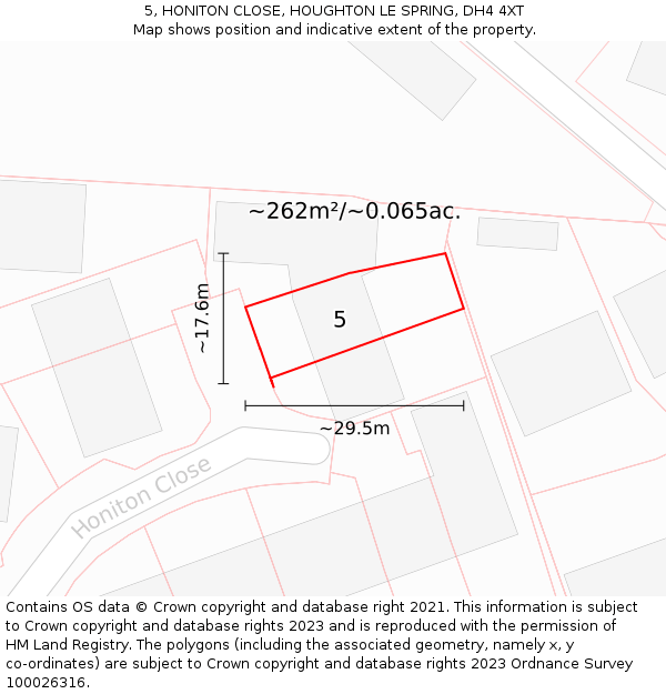 5, HONITON CLOSE, HOUGHTON LE SPRING, DH4 4XT: Plot and title map