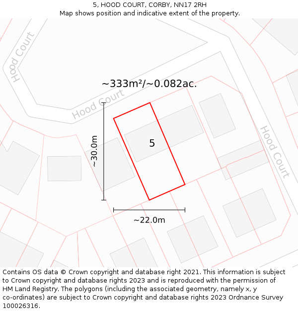5, HOOD COURT, CORBY, NN17 2RH: Plot and title map