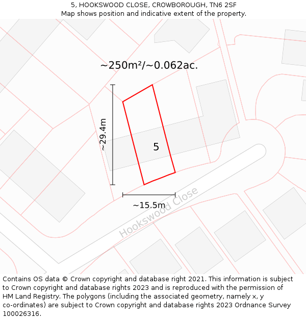 5, HOOKSWOOD CLOSE, CROWBOROUGH, TN6 2SF: Plot and title map