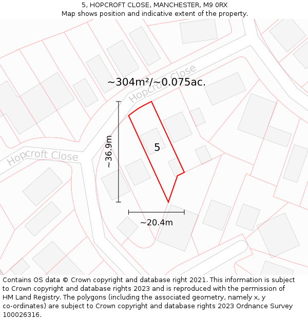 5, HOPCROFT CLOSE, MANCHESTER, M9 0RX: Plot and title map