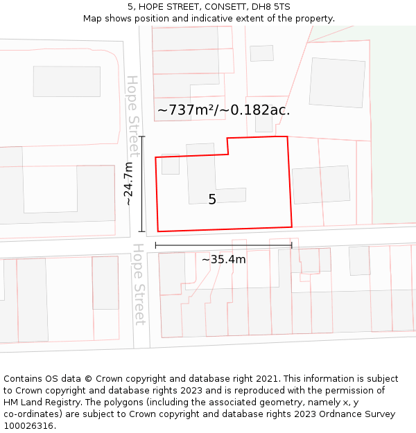 5, HOPE STREET, CONSETT, DH8 5TS: Plot and title map