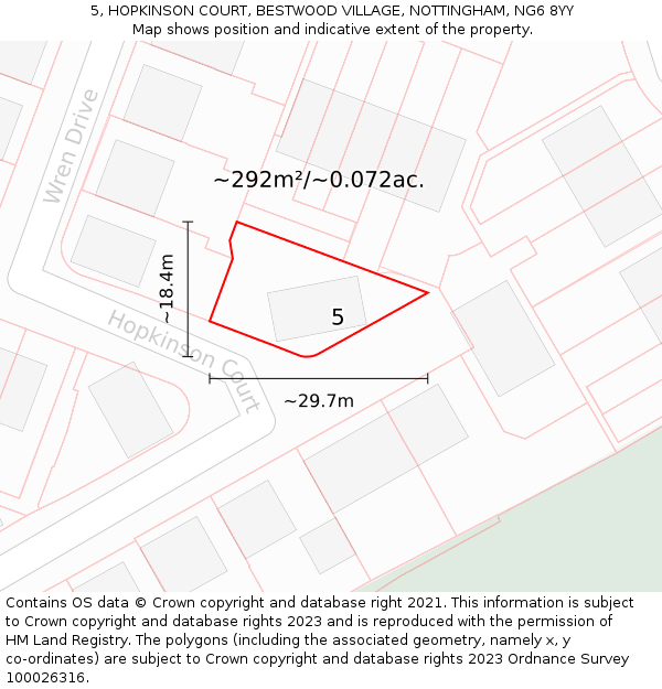 5, HOPKINSON COURT, BESTWOOD VILLAGE, NOTTINGHAM, NG6 8YY: Plot and title map