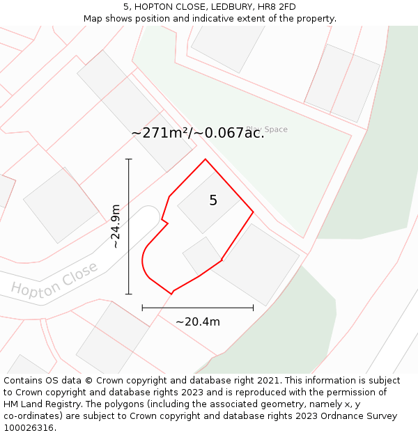 5, HOPTON CLOSE, LEDBURY, HR8 2FD: Plot and title map