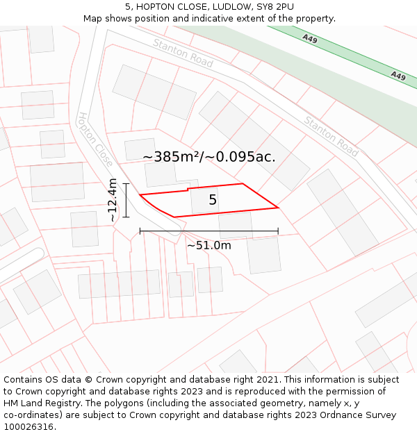 5, HOPTON CLOSE, LUDLOW, SY8 2PU: Plot and title map