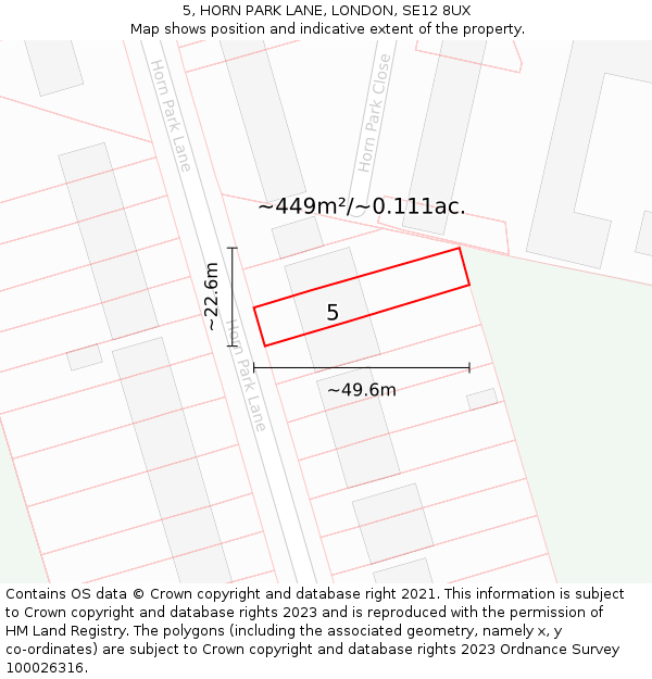 5, HORN PARK LANE, LONDON, SE12 8UX: Plot and title map