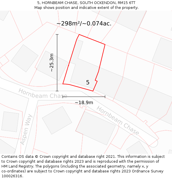 5, HORNBEAM CHASE, SOUTH OCKENDON, RM15 6TT: Plot and title map