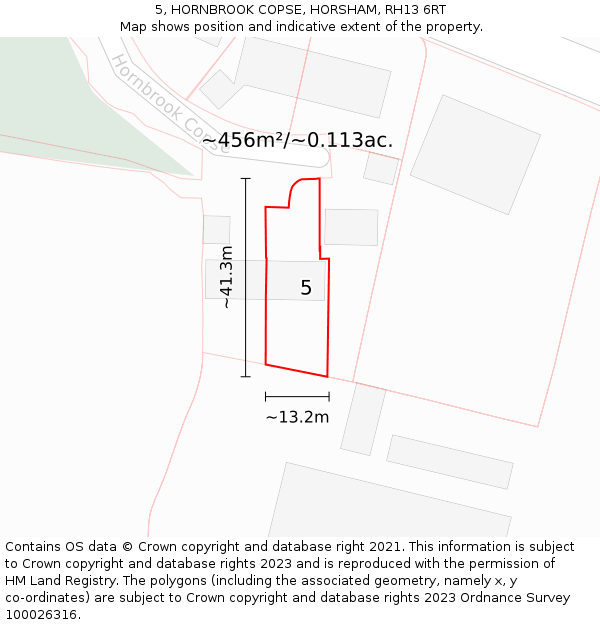 5, HORNBROOK COPSE, HORSHAM, RH13 6RT: Plot and title map