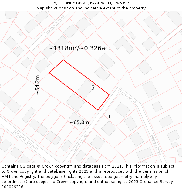 5, HORNBY DRIVE, NANTWICH, CW5 6JP: Plot and title map