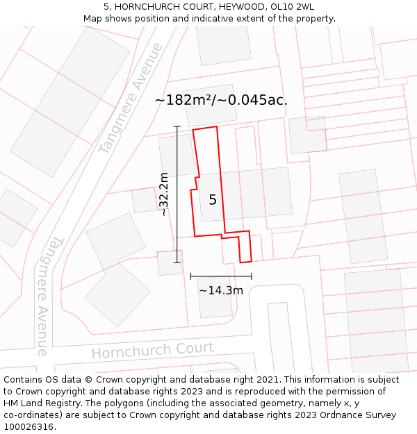 5, HORNCHURCH COURT, HEYWOOD, OL10 2WL: Plot and title map