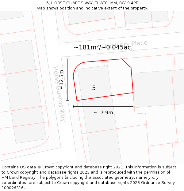 5, HORSE GUARDS WAY, THATCHAM, RG19 4PE: Plot and title map