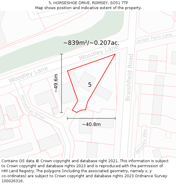 5, HORSESHOE DRIVE, ROMSEY, SO51 7TP: Plot and title map