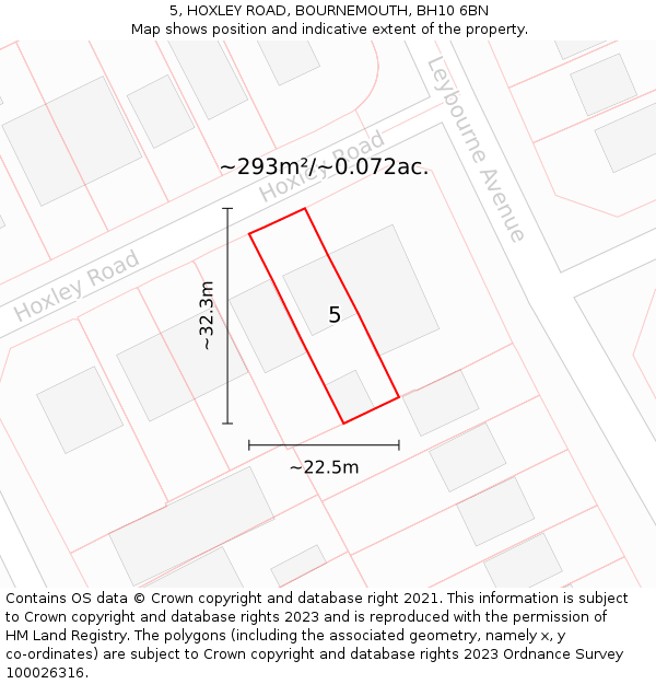5, HOXLEY ROAD, BOURNEMOUTH, BH10 6BN: Plot and title map