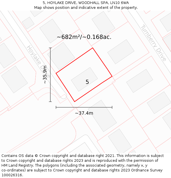 5, HOYLAKE DRIVE, WOODHALL SPA, LN10 6WA: Plot and title map