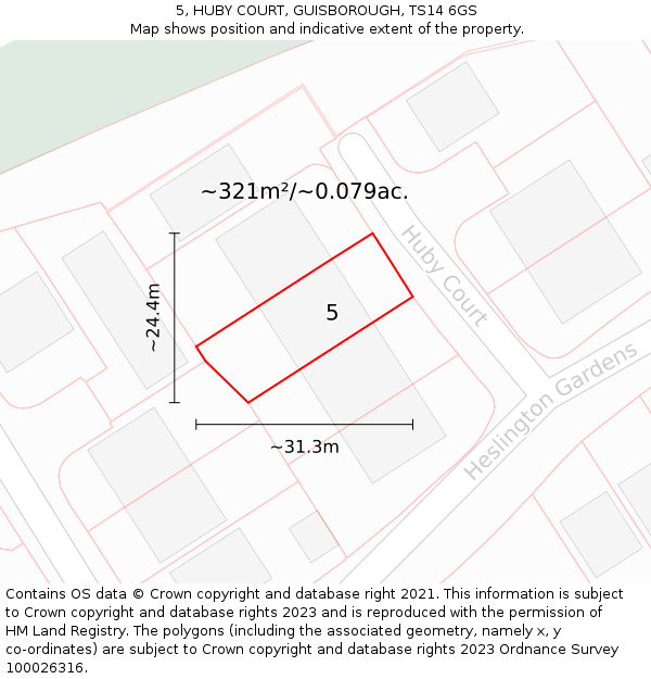 5, HUBY COURT, GUISBOROUGH, TS14 6GS: Plot and title map