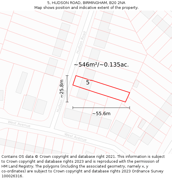 5, HUDSON ROAD, BIRMINGHAM, B20 2NA: Plot and title map