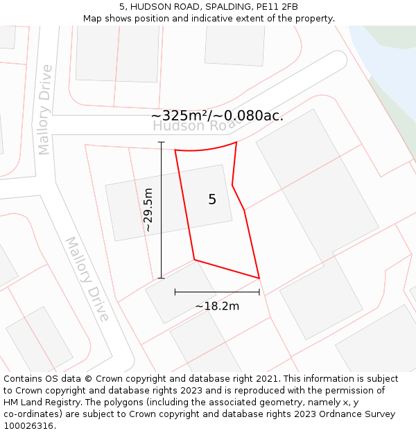 5, HUDSON ROAD, SPALDING, PE11 2FB: Plot and title map