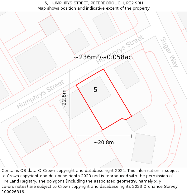 5, HUMPHRYS STREET, PETERBOROUGH, PE2 9RH: Plot and title map