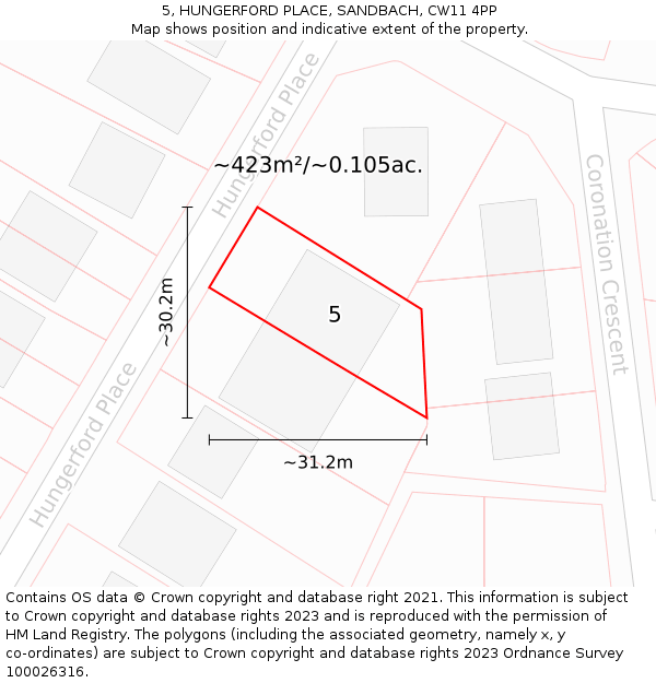 5, HUNGERFORD PLACE, SANDBACH, CW11 4PP: Plot and title map