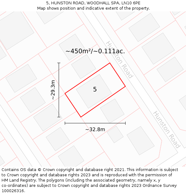 5, HUNSTON ROAD, WOODHALL SPA, LN10 6PE: Plot and title map