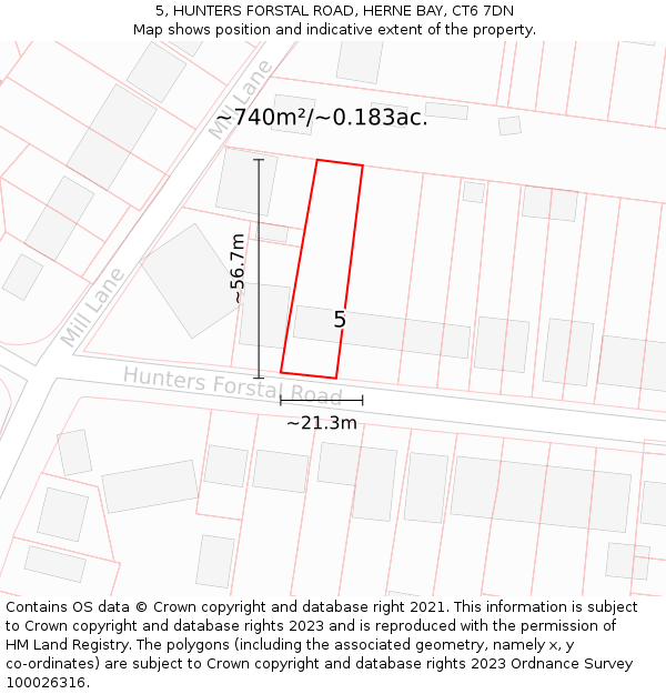 5, HUNTERS FORSTAL ROAD, HERNE BAY, CT6 7DN: Plot and title map