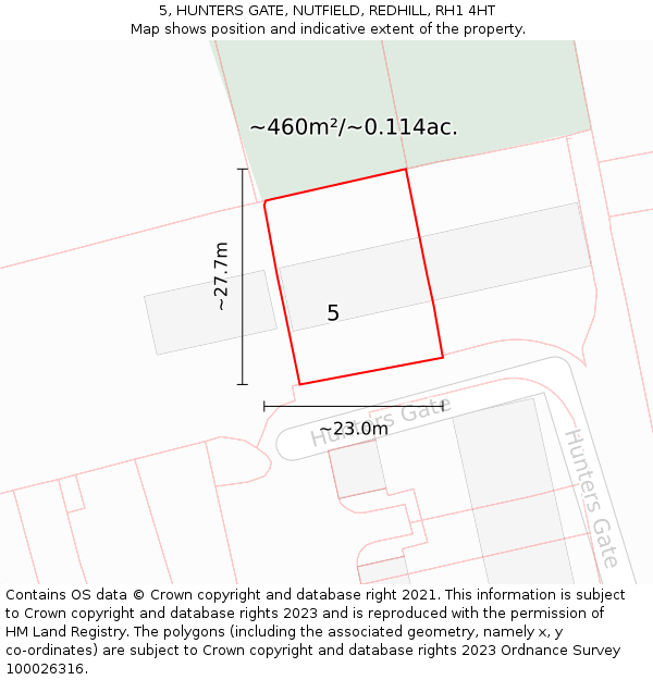 5, HUNTERS GATE, NUTFIELD, REDHILL, RH1 4HT: Plot and title map