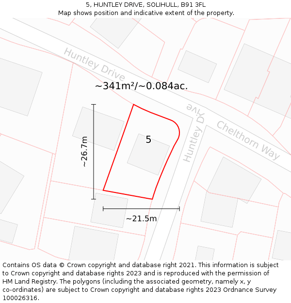 5, HUNTLEY DRIVE, SOLIHULL, B91 3FL: Plot and title map